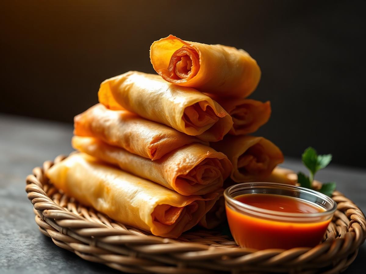 Lumpia (Vegetable) — Crisp vegetable spring rolls with a sweet dipping sauce — a customer favourite.